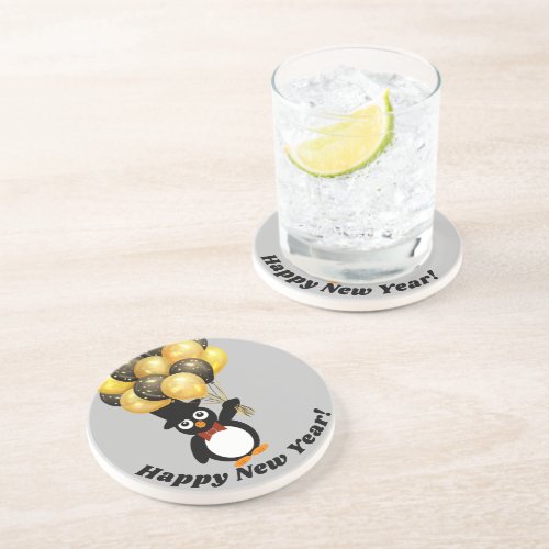 New Year Penguin Sandstone Coaster