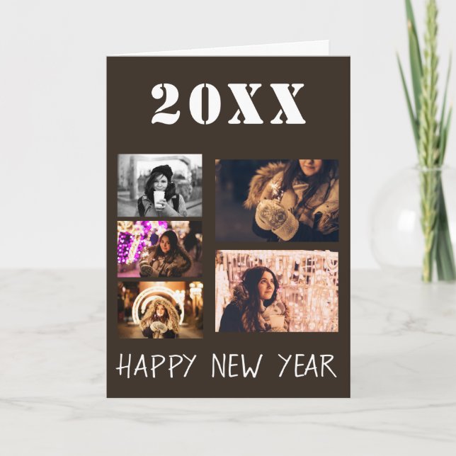 New Year Photo 2023 Collage 5 Photos Holiday Card (Front)
