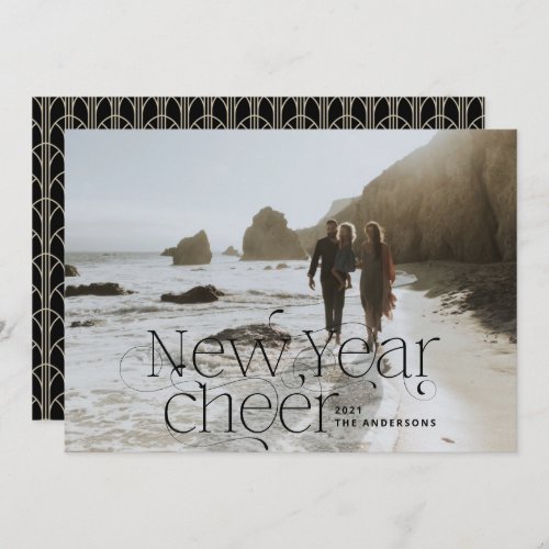 New year Photo elegant Art Deco typography black Holiday Card