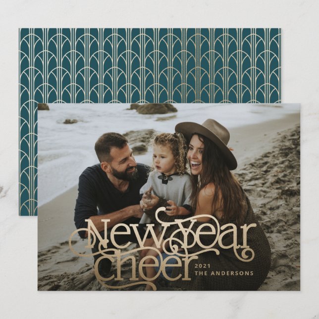 New year Photo elegant Art Deco typography modern  Holiday Card (Front/Back)
