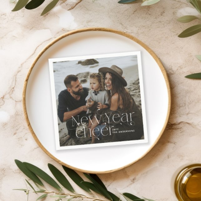 New year Photo elegant Art Deco typography modern Napkins (Creator Uploaded)