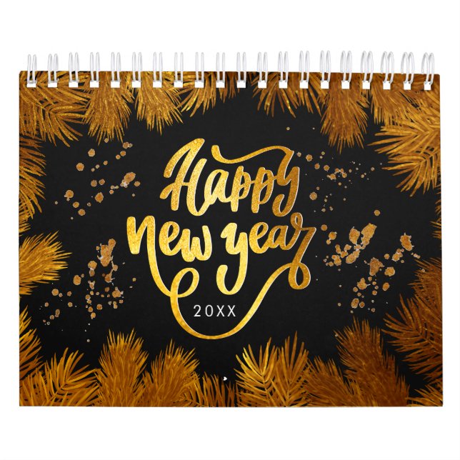 New Year Pine Gold Elegant Corporate Party Calendar (Cover)