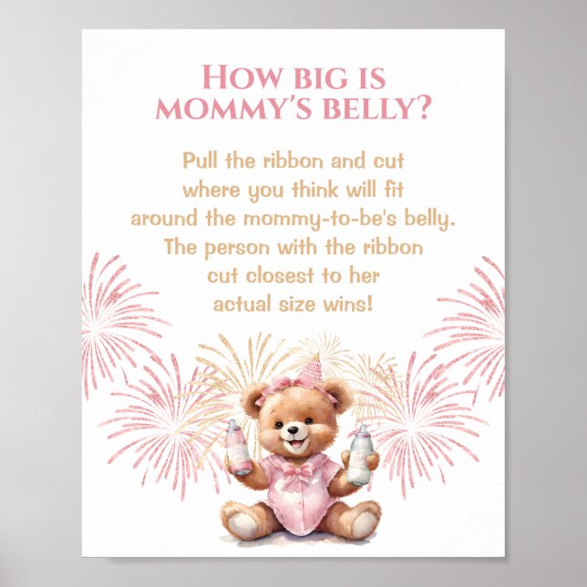 New Year Pink Baby Shower How Big Is Mommy's Belly Poster (Front)
