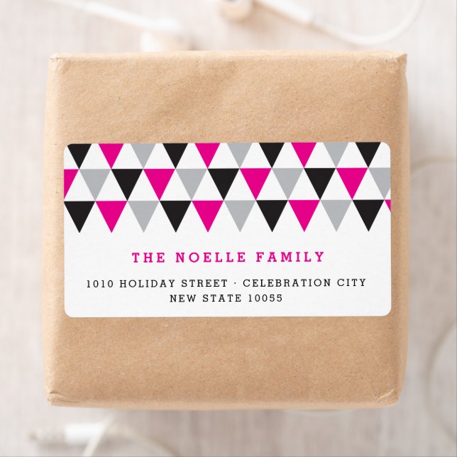 New Year Pink Geometric Triangles Holiday Address Label (Insitu)