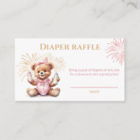 New Year Pink Girl Baby Shower Diaper Raffle Card