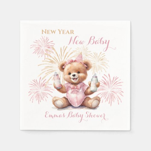 New Year Pink Girl Baby Shower Napkins