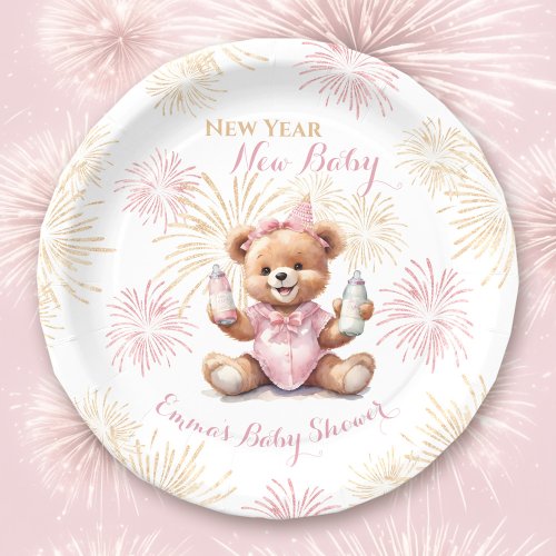 New Year Pink Girl Baby Shower Paper Plates