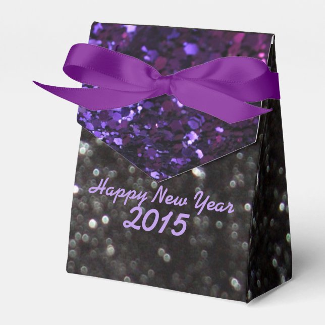 New Year Purple & Black Glitter Pattern Favor Box (Front Side)
