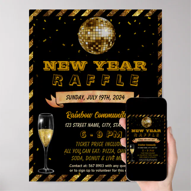 New Year Raffle event template Poster Zazzle