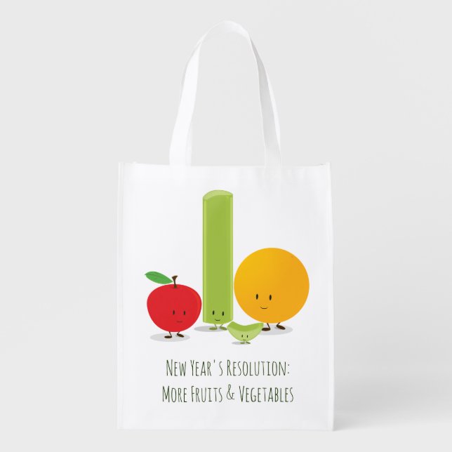 New Year Resolution Fruit Vegetable Healthy Food Grocery Bag (Front)