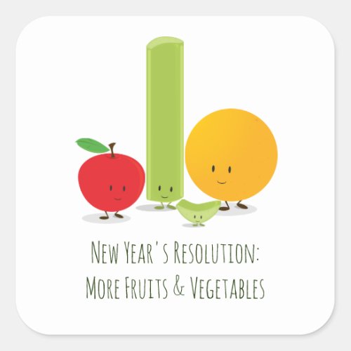 New Year Resolution Fruit Vegetable Healthy Food Square Sticker