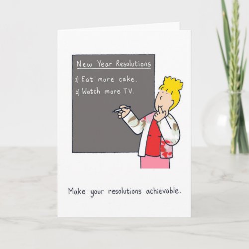 New Year Resolutions Humor Cake and TV Holiday Card
