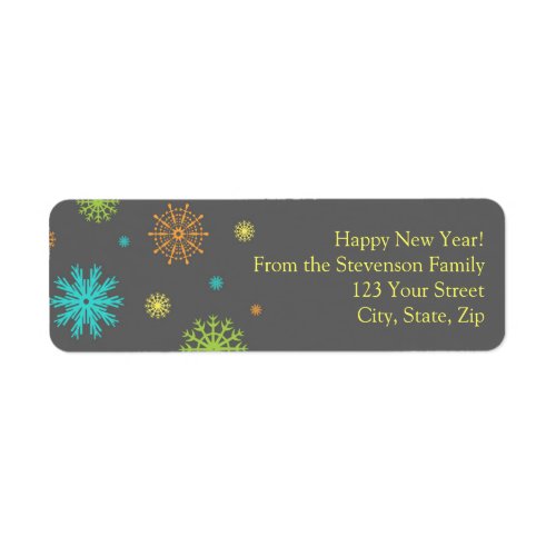 New Year Return Address Labels Colorful Snow