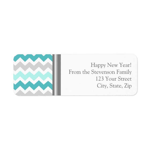New Year Return Address Labels Grey Blue (Front)