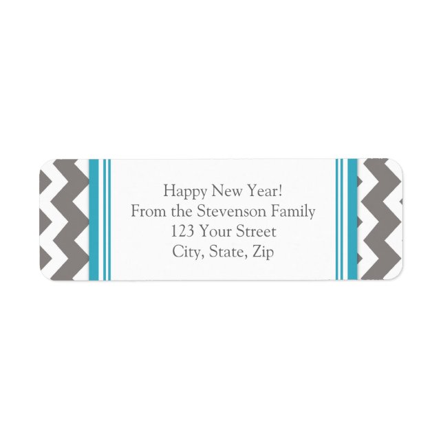 New Year Return Address Labels Grey Chevron (Front)