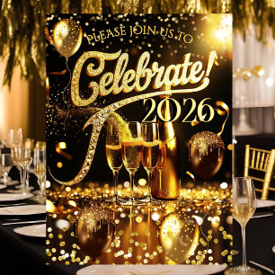 New Year’s Eve Party Celebrate Champagne Streamers Invitation