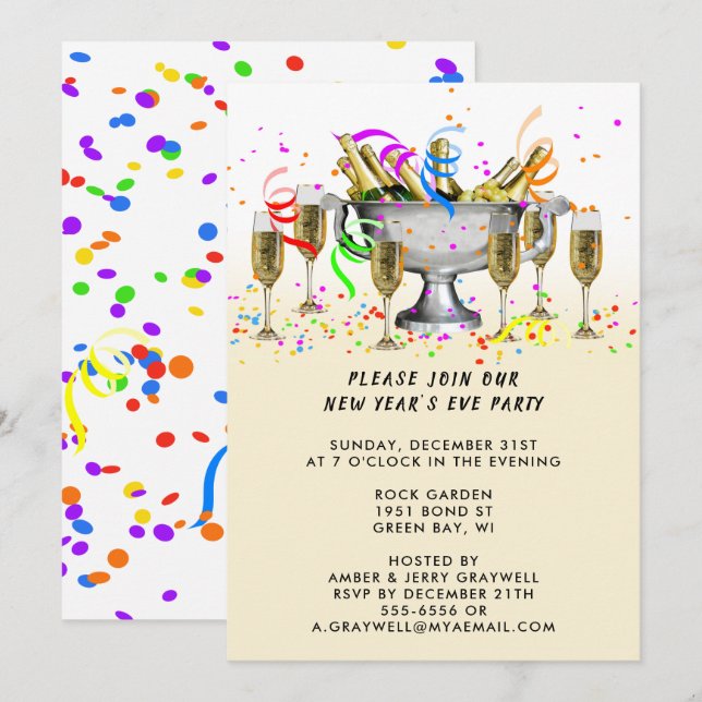 New Year’s Eve Party Confetti & Spirits, ZRP Invitation (Front/Back)