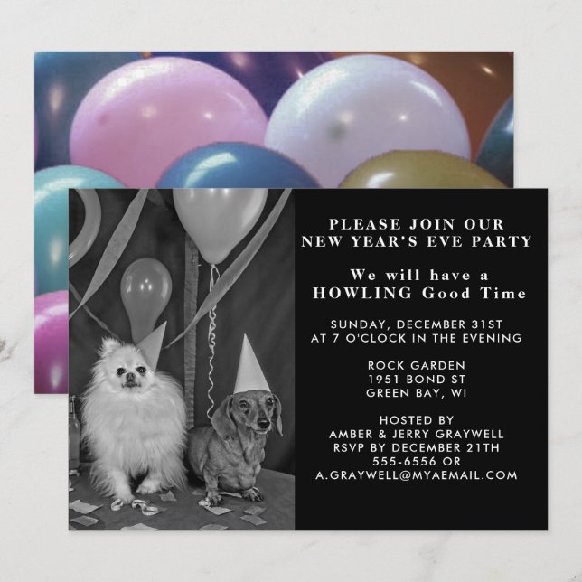 New Year’s Eve Party Dogs and Balloons Invitation (Front/Back)
