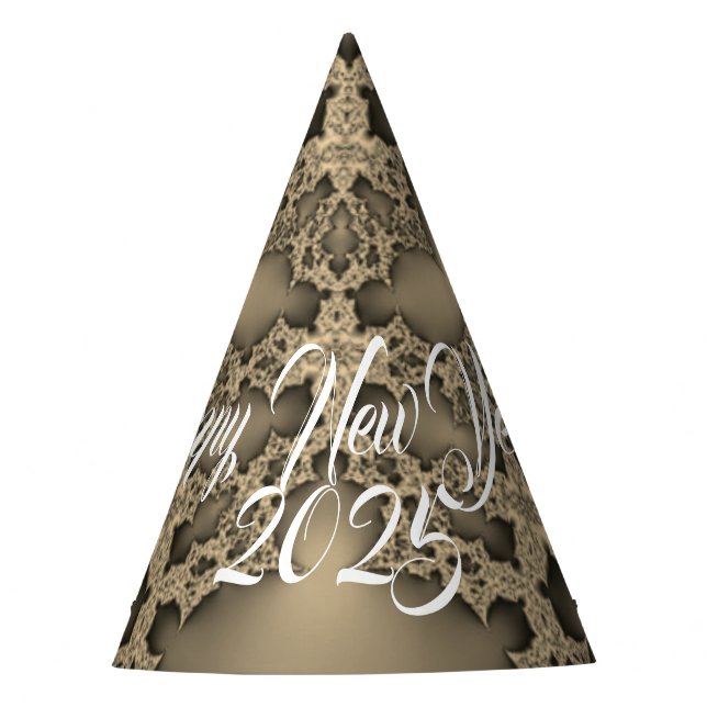 New Year’s Eve party - golden fractal Party Hat (Front)