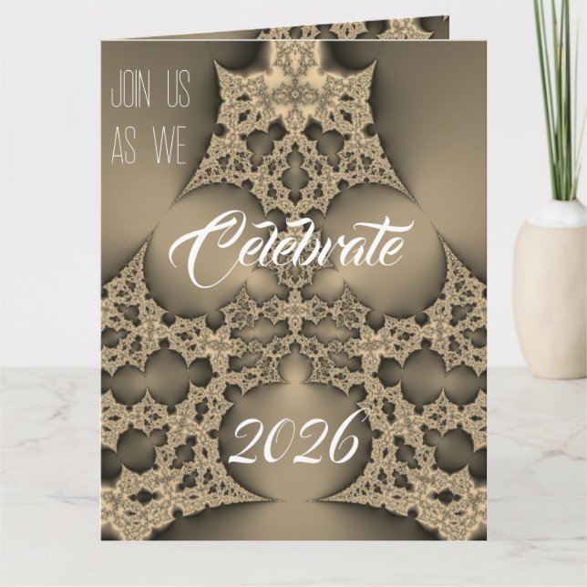 New Year’s Eve party invitation - golden fractal (Front)