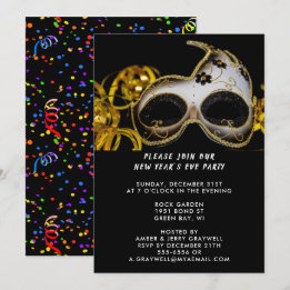 New Year’s Eve Party Mask & Confetti, ZRP Invitation