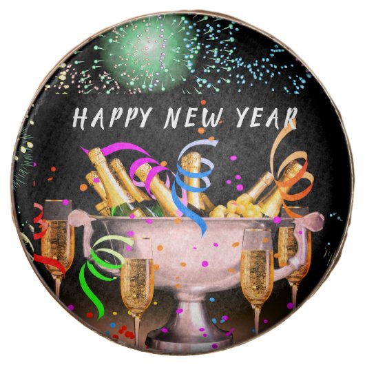 New Year’s Eve Party Spirits Black Background Chocolate Covered Oreo (Front)