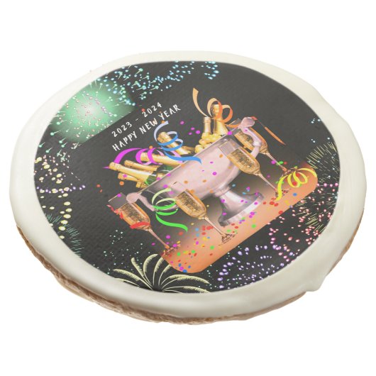 New Year’s Eve Party Spirits Black Background Sugar Cookie (Angled)