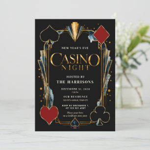 New Year’s Eve Vegas Casino Night Gold Art Deco Invitation