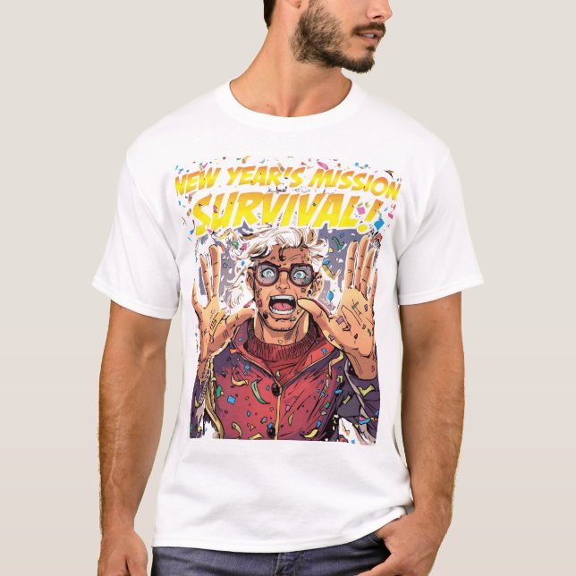 New Year’s Mission: Survival! Funny Comic Characte T-Shirt (Front)