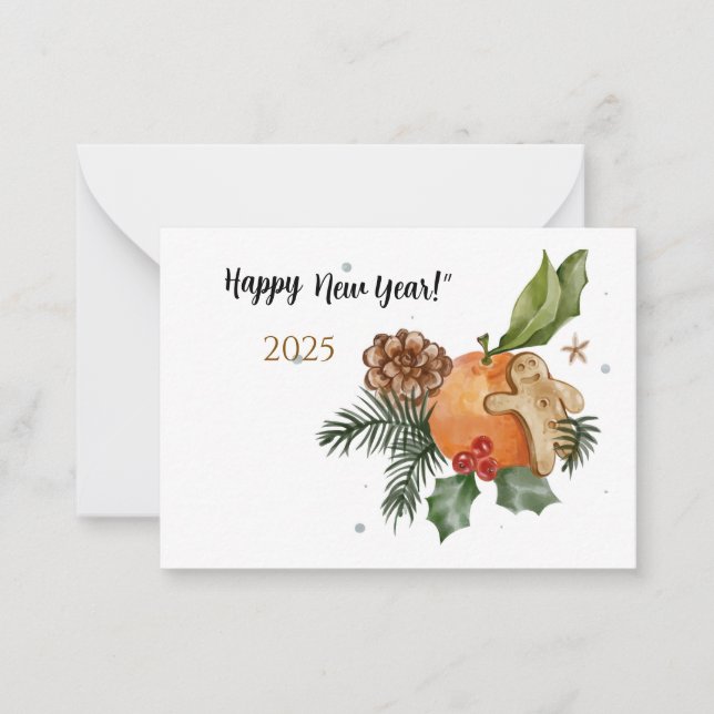 “New Year’s Watercolor Mandarin Note Card (Front)