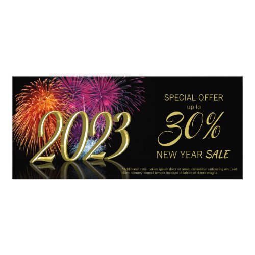 New Year Sale Gold 2023 Fireworks Discount Card