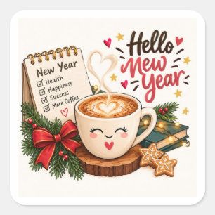 New Year Same Coffee Addiction Funny Coffee Square Sticker