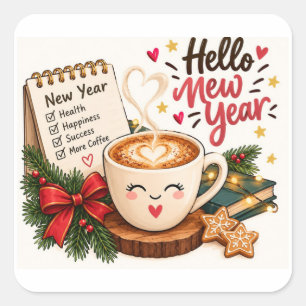 New Year Same Coffee Addiction Funny Coffee Square Sticker