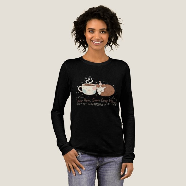 New Year Same Cozy Vibes Cat Coffee Cup T-Shirt Tri-Blend Shirt (Full Front)