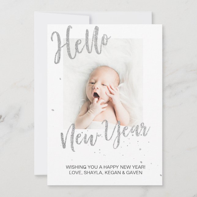 New Year Silver Sparkle Baby Announcement (Front)
