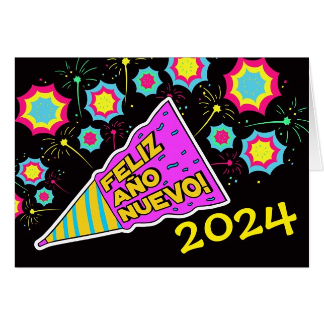 New Year Spanish Add Date Bright Colorful Design Cards (Front Horizontal)