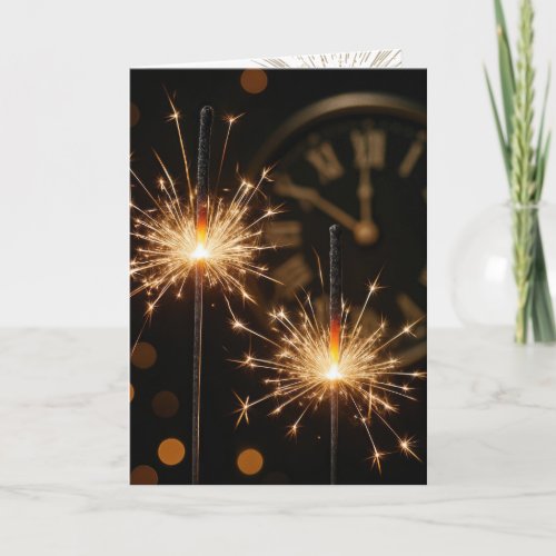 New Year Sparklers With Countdown Clock Card