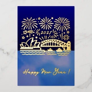 New Year Sydney Fireworks 2027 Australia Gold Foil Holiday Card