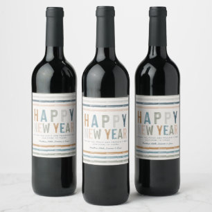 New year terracotta blue typography modern favor wine label