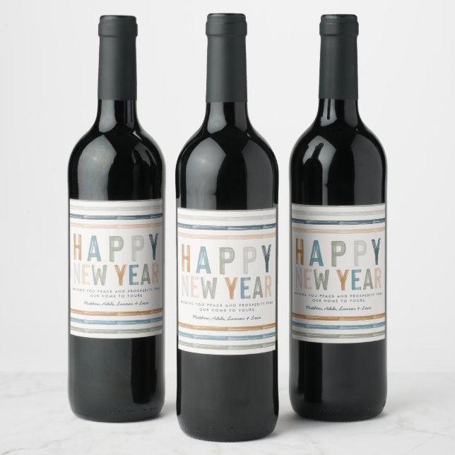 New year terracotta blue typography modern favor wine label (Bottles)
