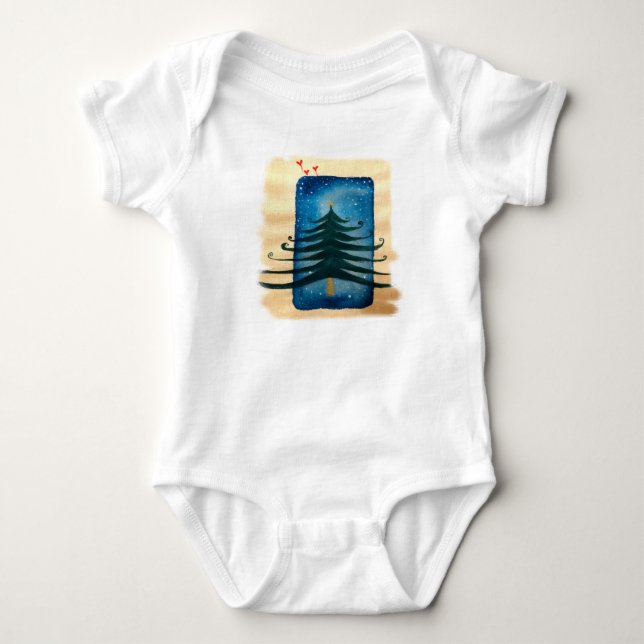 New Year Tree Baby Jersey Bodysuit, White Baby Bodysuit (Front)