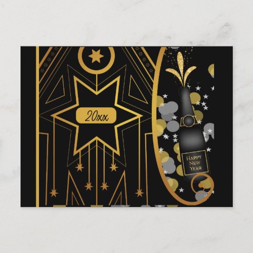 New Year Vintage Elegant Art Deco Champagne Postcard