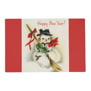 New Year Vintage Snowman Placemat