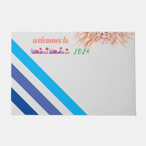 New year white and blue colorful flower doormat