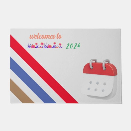 New year white red and blue colorful doormat