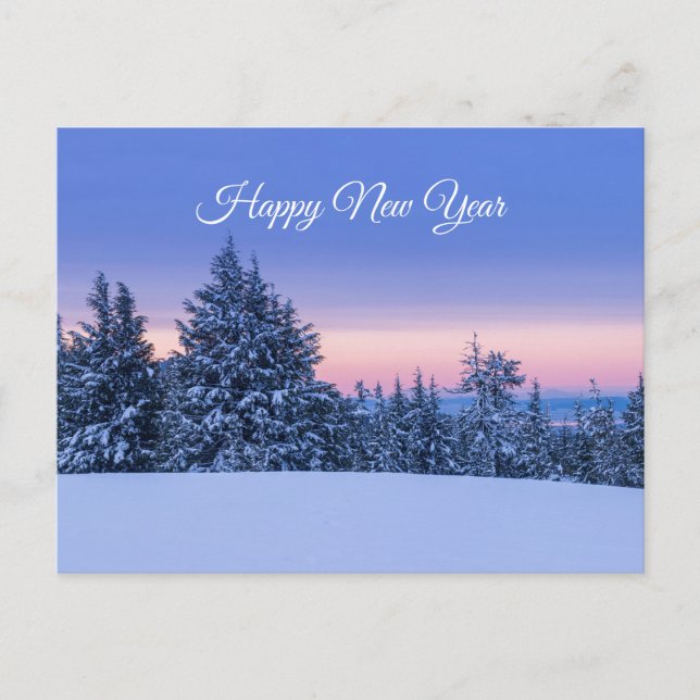 New Year Winter Forest Landscape at Sunset   Postcard (Front)