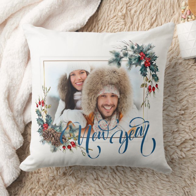 New Year Winter Photo in Blue Style Throw Pillow (Blanket)