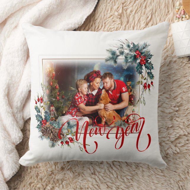 New Year Winter Photo in Red Style Throw Pillow (Blanket)