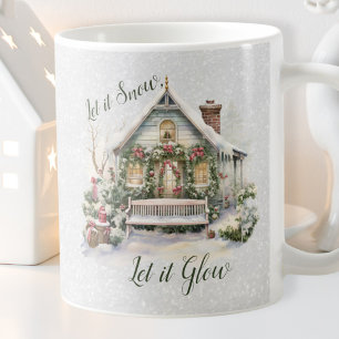 New Year Winter Scene Snowflakes Green Christmas Coffee Mug