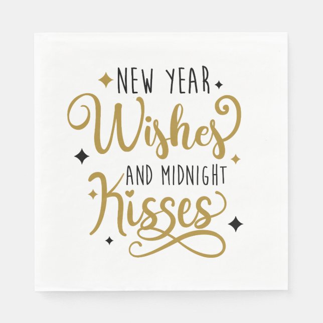 New Year Wishes and Midnight Kisses Napkins (Front)